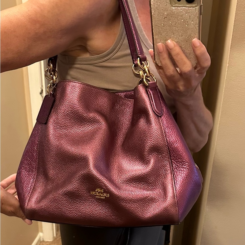 Coach Shimmering Pink Leather Shoulder Bag